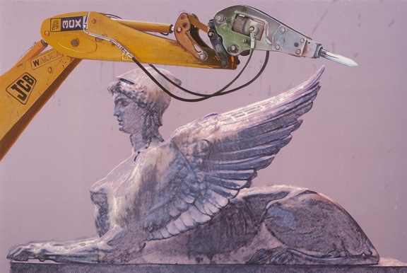 03. Efinge, construcción 2. (Plotter y óleo sobre lienzo, 195x130 cm.)